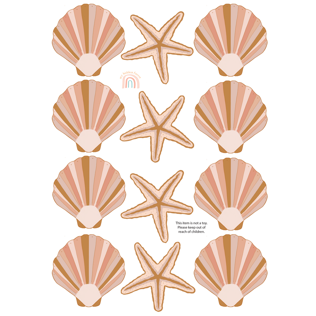 Shell and Starfish Wall Decals - earthy