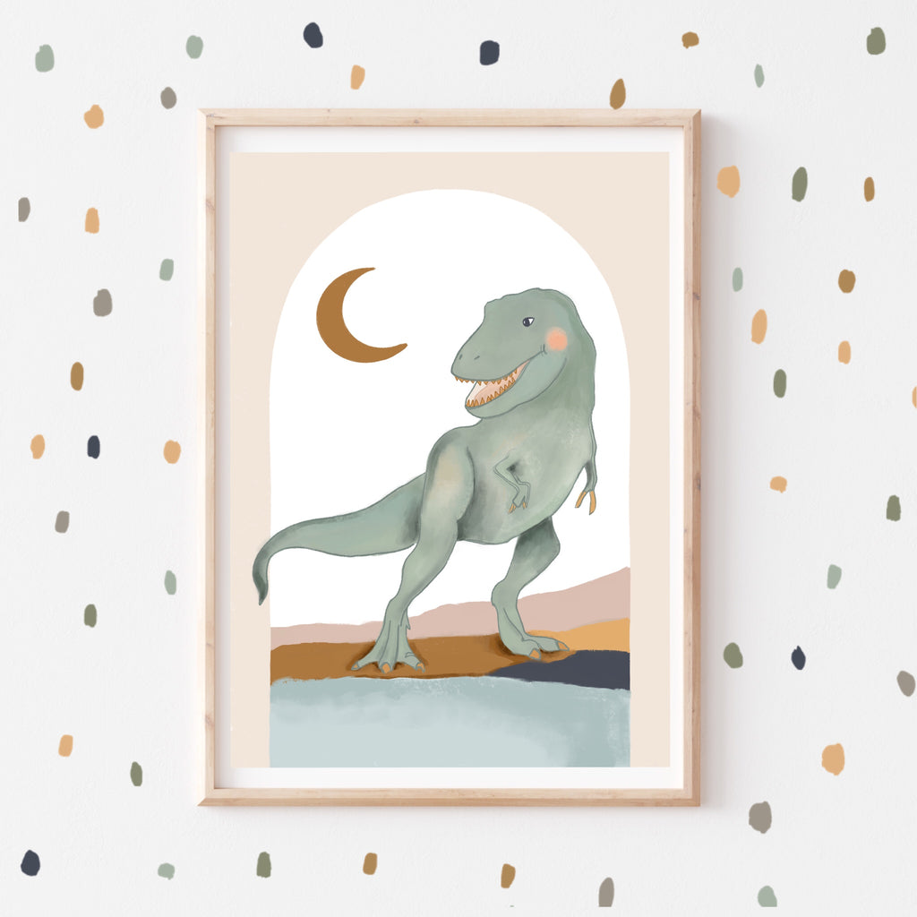Totally roarsome dino quote with rainbow. Vector illustration